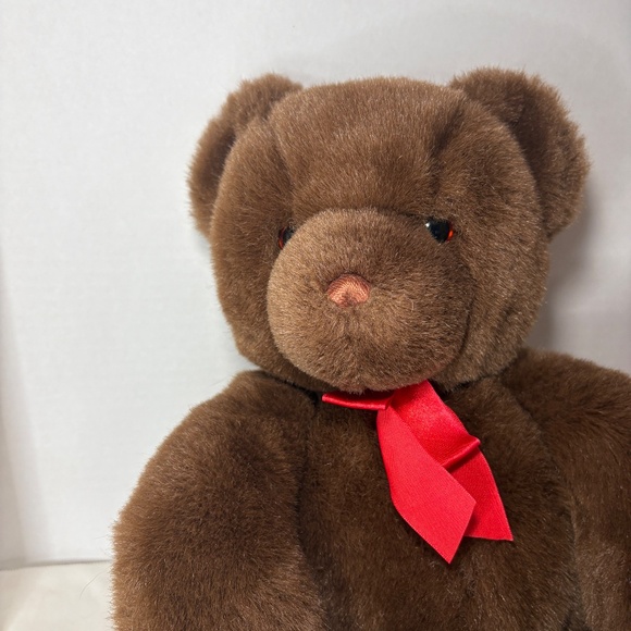 17" Gund Dark Brown Teddy Bear Stuffed Animal Plush Toy Red Bow Vintage - Picture 2 of 9